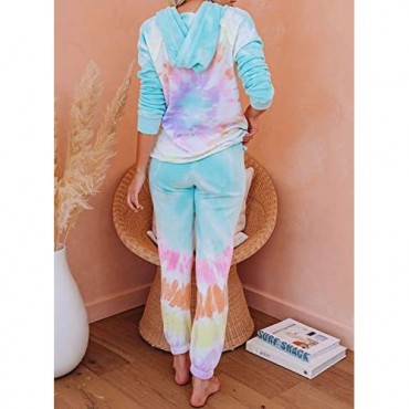 Actloe 2020 Womens Tie Dye Printed Pajamas Set Long Sleeve Sleepwear Nightwear Pj Lounge Sets