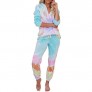 Actloe 2020 Womens Tie Dye Printed Pajamas Set Long Sleeve Sleepwear Nightwear Pj Lounge Sets