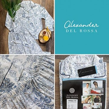 Alexander Del Rossa Women's Lightweight Button Down Pajama Set Long Cotton Pjs