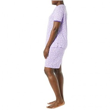 AmeriMark Women’s Print Knit Pajama Set – Elastic Waist Shorts & V-Neck PJ Top