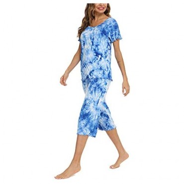 AQF Womens Sleepwear Modal Top with Capri Pants Pajama Sets S-4XL