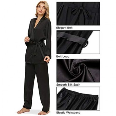 Arwser Women's Silk Satin Pajamas Set 4 Pcs Sleepwear Cami Top Pjs with Shorts and Robe