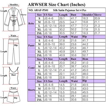 Arwser Women's Silk Satin Pajamas Set 4 Pcs Sleepwear Cami Top Pjs with Shorts and Robe