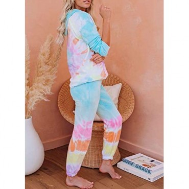 Asvivid Womens Tie Dye Printed Long Sleeve Tops and Pants Long Pajamas Set Joggers PJ Sets Nightwear Loungewear