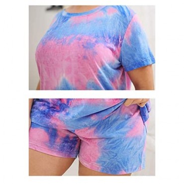 Celkuser Women’ s Plus Size Short Sleeve Pajamas Tie Dye Printed Pjs Set CEL109(XL-5XL)