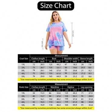 Celkuser Women’ s Plus Size Short Sleeve Pajamas Tie Dye Printed Pjs Set CEL109(XL-5XL)