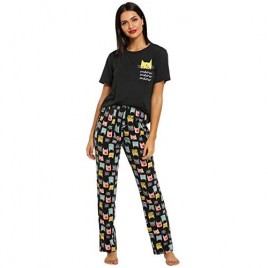 DIDK Women's Cute Cartoon Print Tee and Pants Pajama Set