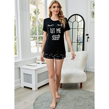 EISHOPEER Women's Short Pajama Set Cute Print Tee and Shorts Sleepwear Pjs Sets XS-XXL