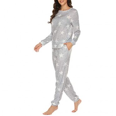 Ekouaer Womens Pajama Set Long Sleeve Sleepwear Star Print Cotton Nightwear Soft Pjs Lounge Sets with Pockets