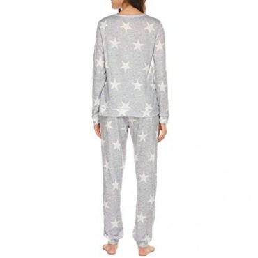 Ekouaer Womens Pajama Set Long Sleeve Sleepwear Star Print Cotton Nightwear Soft Pjs Lounge Sets with Pockets
