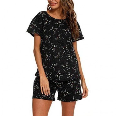 ENJOYNIGHT Women's Cute Sleepwear Print Tee and Shorts Pajama Set