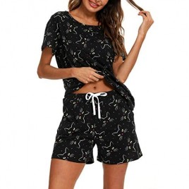 ENJOYNIGHT Women's Cute Sleepwear Print Tee and Shorts Pajama Set