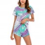 Fanuerg Women's Tie Dye Print Tee and Shorts Pajama Set Sleepwear Nightwear