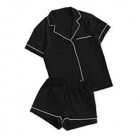 Floerns Women's Notch Collar Short Sleeve Sleepwear Two Piece Pajama Set