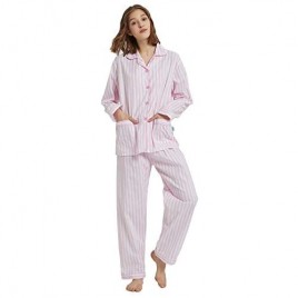 GLOBAL Womens Pajamas Set 100% Cotton Womens PJs Drawstring Sleepwear for Women