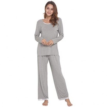 GYS Women's Sleepwear Bamboo Long Sleeve Pajama Pants Set