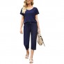 Irevial Womens Lounge Sets 2 Piece Outfits Off Shoulder Tops and Capri Pants Loose Pajamas with Pockets