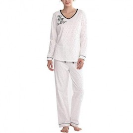 Keyocean Women Pjamas Set 100% Cotton Lightweight Women Sleepwear Set  Soft Comfy Long-sleeve Lounge-wear Set