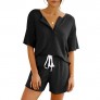 KIKIBERRY Women's Short Sleeve Lounge Set with Short Casual 2 Piece Knit V Henly Neck Outfit Sleepwear Pajamas