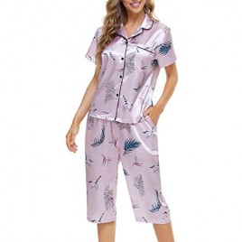 Lu's Chic Women's Notch Collar Pajama Set Pj Nightwear Botton Up Sleepwear Short Sleeve 2 Piece