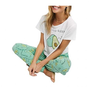 Lveberw Avocado Pajamas Set Womens Cute Pjs Sleepwear Joggers Sweatpants Long Pants Short Sleeves Pj Set