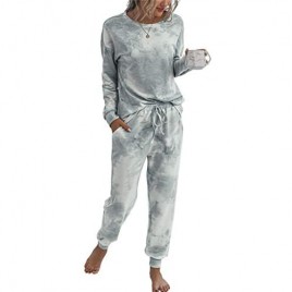 Margrine Women’s Tie Dye Printed Pajamas Set Long Sleeve Tops with Shorts Long Lounge Set Casual Two-Piece Sleepwear