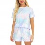 Mathea Womens 2 Piece Pajamas Set Tie Dye Printed Short Lounge Set Short Sleeve Tops and Shorts Sleepwear