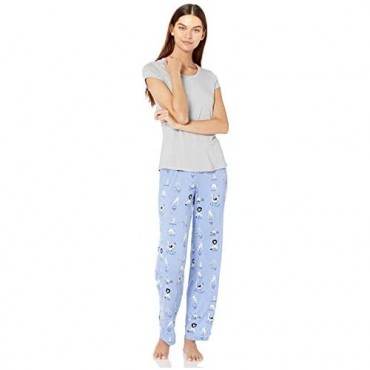 Nite Nite Munki Munki Women's Soft Jersey Knit Short Sleeve and Pant 2-Piece Pajama Set