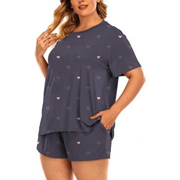 Plus Size Pajamas Womens Pajama Sets Shorts Summer Short Sleeve Pjs Cute Print Pj Sleepwear
