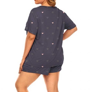 Plus Size Pajamas Womens Pajama Sets Shorts Summer Short Sleeve Pjs Cute Print Pj Sleepwear