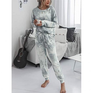 Prinbara Womens Tie Dye Printed Loungewear Set Long Sleeve Tops and Long Pants PJS Sets