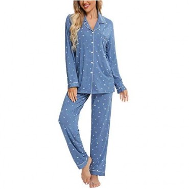 Samring Women's Button Down Pajama Set V-Neck Long Sleeve Sleepwear Soft Pj Sets S-XXL