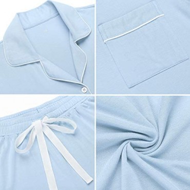 Samring Women's Button Down Pajama Set V-Neck Short Sleeve Sleepwear Soft Pj Sets S-XXL