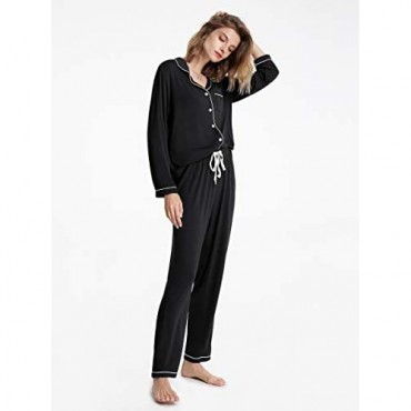 SIORO Ladies Pajamas Soft Women's Pajama Set Modal Long Sleeve Pajamas for Women Button Up Sleepwear Pj Lounge Wear