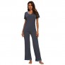TIKTIK Womens Bamboo Viscose Pajama Set Comfy Sleepwear Short Sleeve Top with Pants Pjs Petite Plus Size S-4XL
