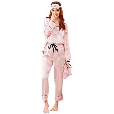 WDIRARA Women's 7 Pcs Pajama Set Comfy Cami Pjs with Shirt and Eye Mask