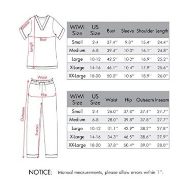 WiWi Women's Soft Bamboo Pajamas Set Short Sleeves Top with Long Pants Pjs Loungewear V Neck Sleepwear S-XXL