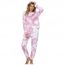 Women Tie Dye 2PCS Causal Pajamas Loungewear Outfit Long Sleeve Top Drawstring High Waist SweatPants with Pocket