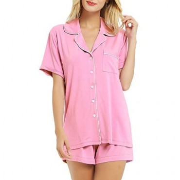 Womens Pajamas Set Short Sleeve Sleepwear Pajamas Button Down Nightwear Notch Collar Pajama Set Soft Pj Lounge Sets