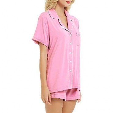 Womens Pajamas Set Short Sleeve Sleepwear Pajamas Button Down Nightwear Notch Collar Pajama Set Soft Pj Lounge Sets