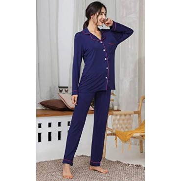 YIMANIE Women's Pajamas Set Button Down Sleepwear Soft Pj Lounge Sets Long Sleeve Shirt+Long Pants XS-XXL