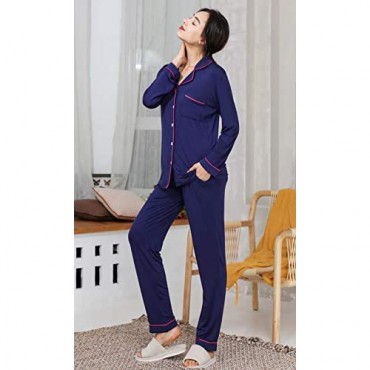 YIMANIE Women's Pajamas Set Button Down Sleepwear Soft Pj Lounge Sets Long Sleeve Shirt+Long Pants XS-XXL