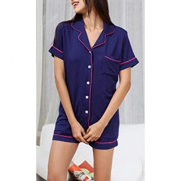 YIMANIE Women's Pajamas Set Short Sleeve Sleepwear Soft Button Down Loungewear Two-Piece Sets Nightwear