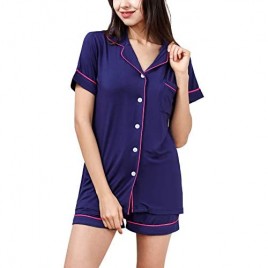 YIMANIE Women's Pajamas Set Short Sleeve Sleepwear Soft Button Down Loungewear Two-Piece Sets Nightwear