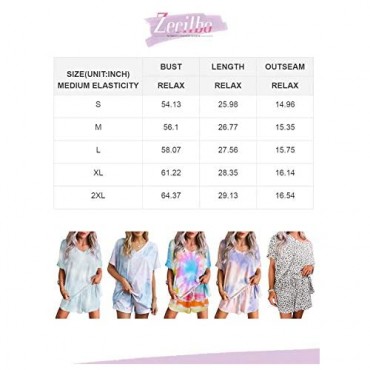Zecilbo Women's 2 Piece Pajama Set Tie Dye Summer Short Sleeve Sleepwear Drawstring Shorts Pj Set Nightwear Loungewear