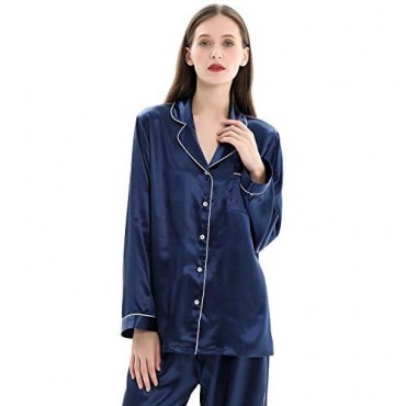 ZIMASILK 22 Momme Pure Mulberry Silk Long Pajama Set for Women - V Neck Trimmed