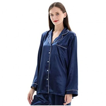 ZIMASILK 22 Momme Pure Mulberry Silk Long Pajama Set for Women - V Neck Trimmed