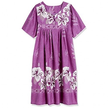 AmeriMark Womens Patio Dress Lounger Floral Print Border Short Sleeve & Pockets
