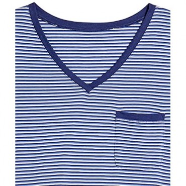 AmeriMark Womens Striped Knit Lounger V Neck Long T Shirt Nightgown Sleepwear