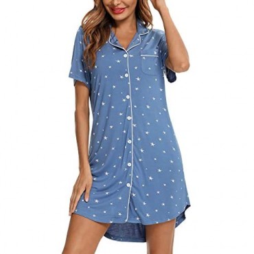 Anjue Nightgowns & Nightshirts for Women Long/Short Sleeve Nightshirt V-Neck Sleepwear Boyfriend Sleepshirt Pajama Dress